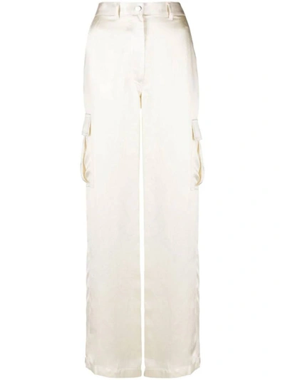 Theory Satin-finish Wide-leg Trousers In Neutrals