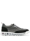 Thom Browne Flannel Sneakers With Iconic Tricolor Detail In Med Grey