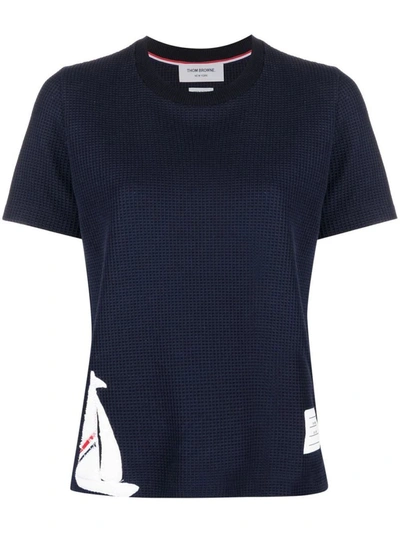 Thom Browne Boat-patch Detail T-shirt In Blue