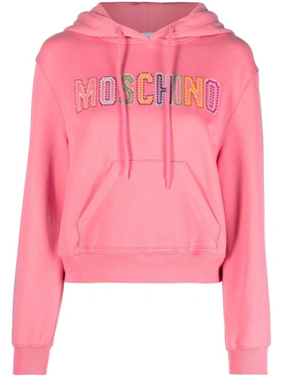 Moschino Embroidered-logo Hoodie In Pink