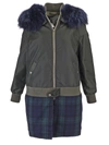 Mr & Mrs Italy Faux Fur-collar Plaid Coat In Green+blue