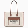 Burberry Frey Rectangular Cotton Shoulder Bag With Leather Trim In Beige
