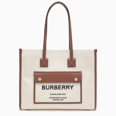 BURBERRY BURBERRY | FREYA SMALL BEIGE/LEATHER TOTE