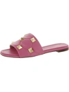 Valentino Garavani Roman Womens Leather Slip On Slide Sandals In Cherry/gold