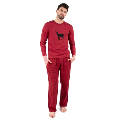 Leveret Christmas Mens Cotton Top Flannel Pant Pajamas Reindeer In Red