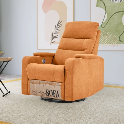 Simplie Fun Swivel Rocking Recliner Sofa Chair With Usb Charge Port & Cup Holder For Living Room