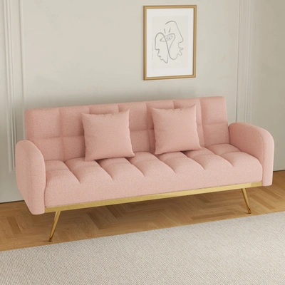 Simplie Fun 69-inch Sofa Bed With Adjustable Sofa Teddy Fleece 2 Throw Pillows