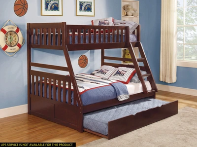 Simplie Fun 1pc Twin/full Bunk Bed With Twin Trundle Dark Cherry Finish Wooden Bedroom Furniture In Brown