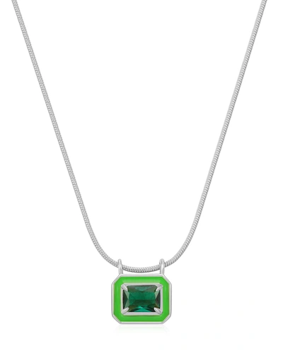 Luv Aj Bezel Pendant Necklace- Bright Green- Silver
