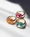 Luv Aj Bezel Statement Ring- Bright Green- Gold In Gold
