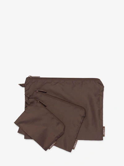 Calpak Compakt Zippered Pouch Set In Walnut