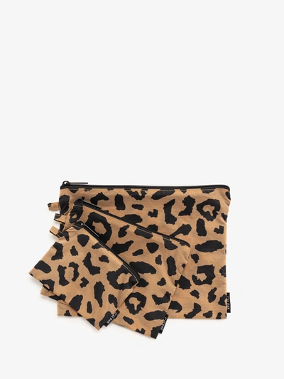 Calpak Compakt Zippered Pouch Set In Cheetah