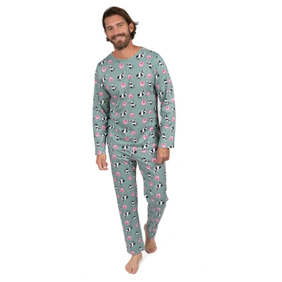 Leveret Mens Two Piece Cotton Loose Fit Pajamas Cow Green