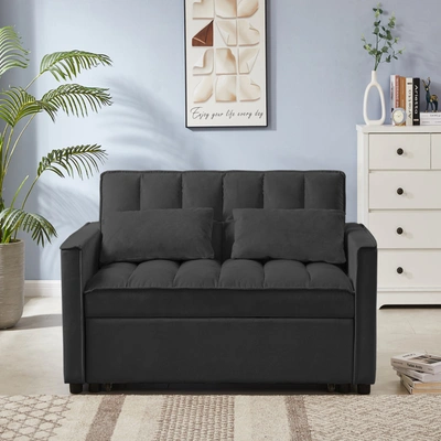 Simplie Fun Black Velvet Loveseat Sofa Bed
