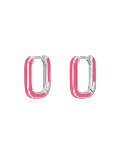 Luv Aj Chain Link Huggies- Hot Pink- Silver