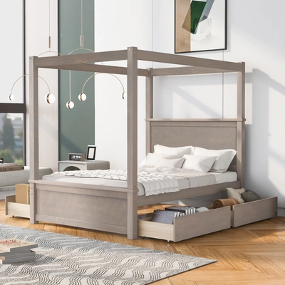 Simplie Fun Wood Canopy Bed With Four Drawers