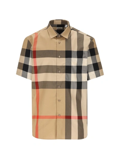 Burberry Beige Check Somerton Short Sleeve Shirt In Archive Beige