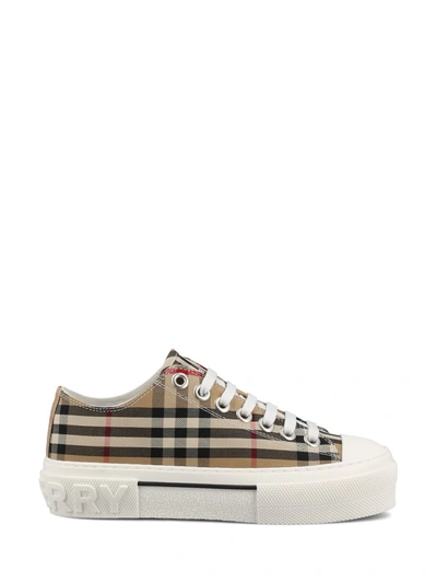 Burberry 20mm Jack Check Cotton Canvas Sneakers In Brown
