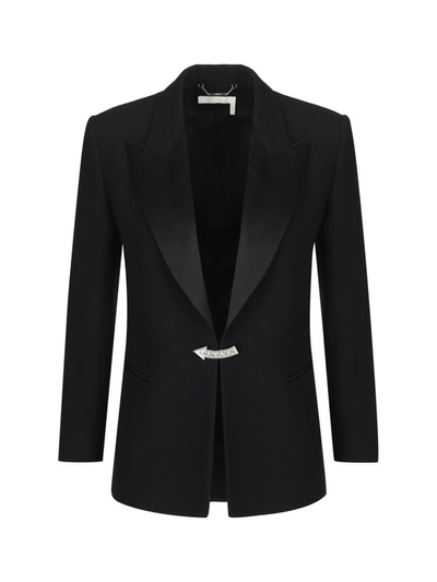 Chloé Embellished Tuxedo Jacket Black Size 4 100% Virgin Wool In Noir