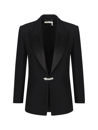 Chloé Embellished Tuxedo Jacket Black Size 6 100% Virgin Wool In Noir