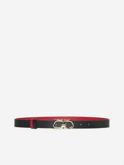 Ferragamo Gancini Reversible Leather Belt In Black