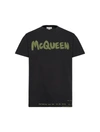 Alexander Mcqueen Men`s Mcqueen Graffiti T-shirt In Black/khaki In Black