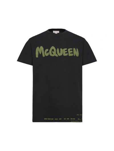 Alexander Mcqueen Men`s Mcqueen Graffiti T-shirt In Black/khaki
