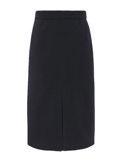 Saint Laurent Striped-wool Pencil Skirt In Blue