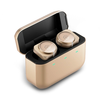 Master & Dynamic ® Mw09 Wireless Earphones In Gold/gold Aluminum Case