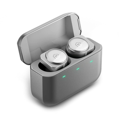 Master & Dynamic ® Mw09 Wireless Earphones In White And Silver/silver Aluminum Case