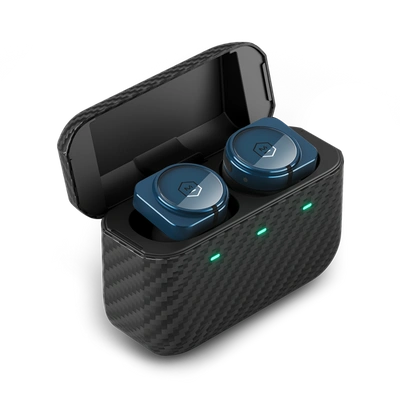 Master & Dynamic ® Mw09 Wireless Earphones In Blue/kevlar® Fiber Case