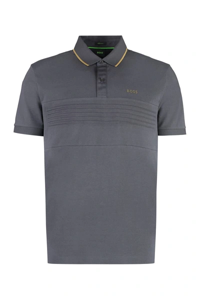 Hugo Boss Short Sleeve Cotton Polo Shirt In Grey