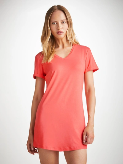 Derek Rose Women's V-neck Sleep T-shirt Lara Micro Modal Stretch Coral In Pink