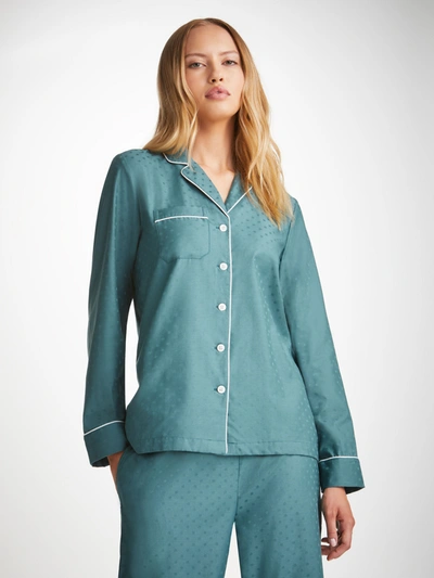Derek Rose Women's Pyjamas Kate 9 Cotton Jacquard Teal