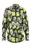 Msgm Cotton Shirt With Floral Print And Collar In Green