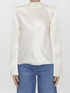 Saint Laurent Blouse With Hooded Back Collar In Silk Crepe Satin In Cream