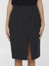 Saint Laurent Pencil Skirt In Striped Flannel In Grey