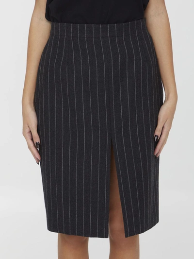 Saint Laurent Pencil Skirt In Striped Flannel In Marine Craie
