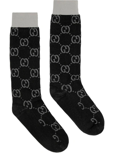 Gucci Interlocking G Jacquard Socks In Black