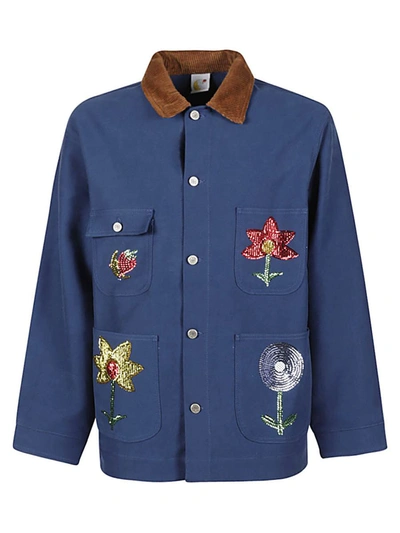 Sky High Farm Sequin-embellished Corduroy-trimmed Cotton Chore Jacket In Blue