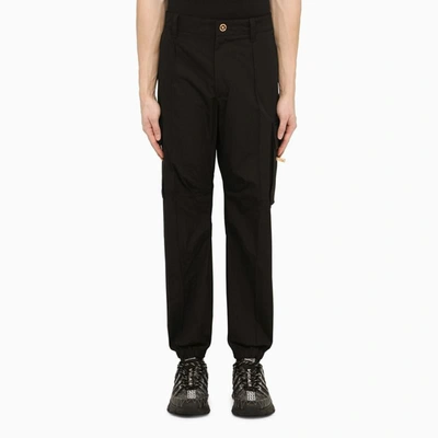 Versace Medusa Cotton Cargo Trousers In Black,gold
