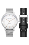 Kenneth Cole Three-hand Quartz Diamond Dial Watch & Interchangeable Strap Set, 42mm In Silver / Black
