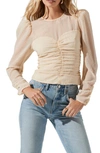 ASTR DALMA TEXTURED RUCHED LONG SLEEVE TOP