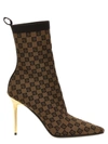 Balmain Skye Monogram Knit Stiletto Booties In Brown
