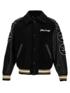 Golden Goose Black Bomber Jacket With Leather Inserts And Logo Patch In Wool Man In White/black