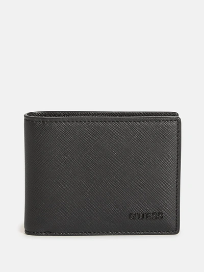 Guess Factory Crosshatched Faux-leather Bifold Wallet In Black