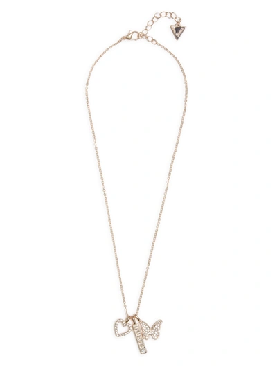 Guess Factory Rose Gold-tone Charmy Necklace In Silver