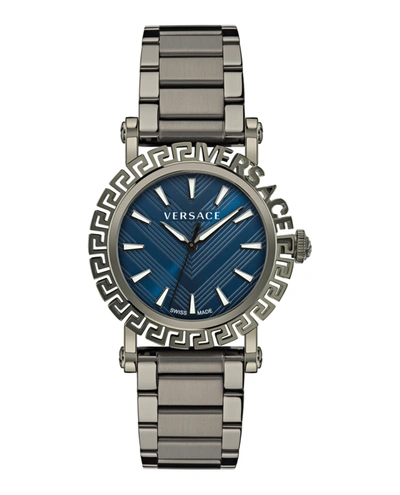 Versace Men's Greca Glam 40mm Gunmetal Tone Stainless Steel Bracelet Watch In Gun Metal