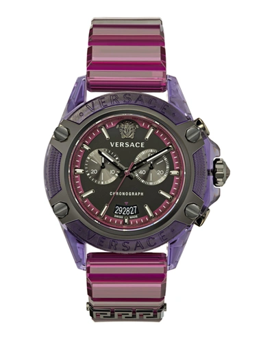 Versace Men's Swiss Chronograph Icon Active Transparent Purple Silicone Strap Watch 44mm