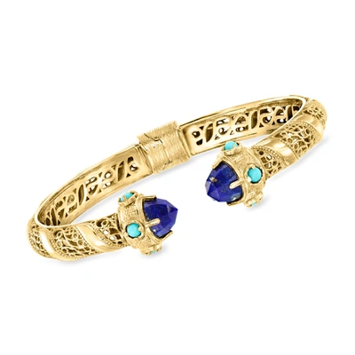 Ross-simons Lapis And Turquoise Cuff Bracelet In 18kt Gold Over Sterling In Blue
